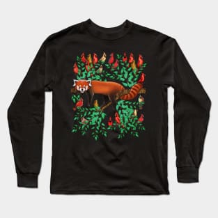 Red panda red cardinal bird Long Sleeve T-Shirt